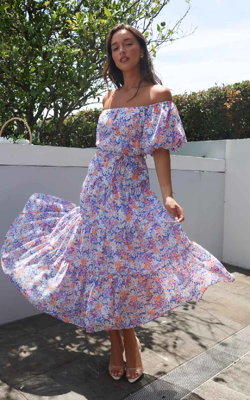 Trendy Items Zanetti Maxi Dress - Blue Multi Floral Texture