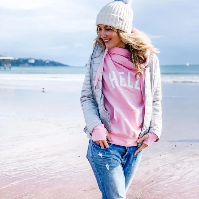 Party Wear Pink Hello Cowl Neck Hoodie