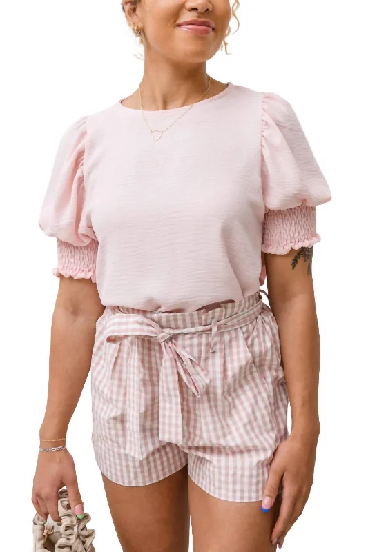 Comfortable Sweaters Prim & Pretty Gingham Tie Shorts In Pink