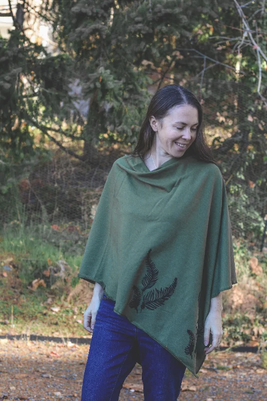 New Season Series Moss Green Tencel Poncho with Fern Print