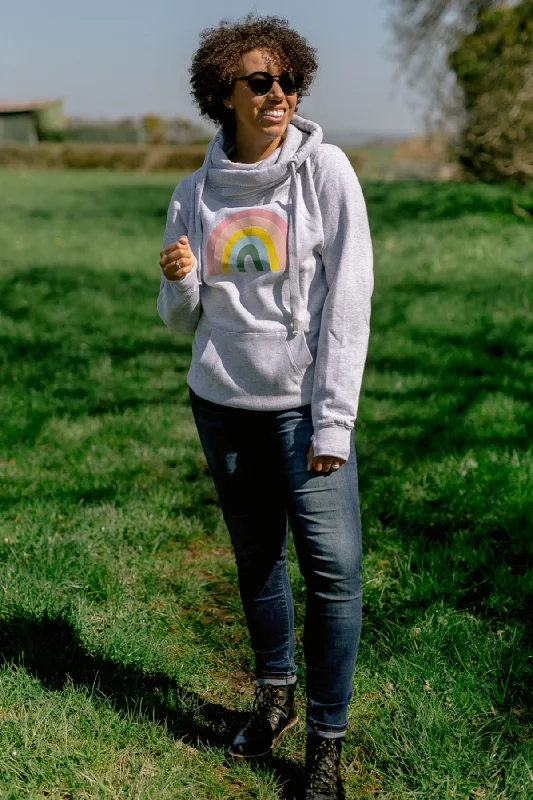 French Retro Haribow Hope Pastel Rainbow Hoodie - Grey