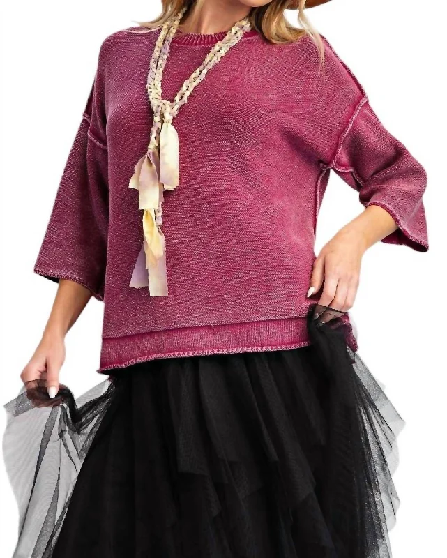 High-end Customization Mineral Washed Sweater In Boysenberry