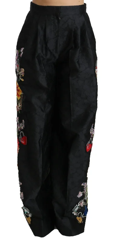 Sports Casual Style Dolce & Gabbana Elegant High Waist Wide Leg Floral Women's Pants
