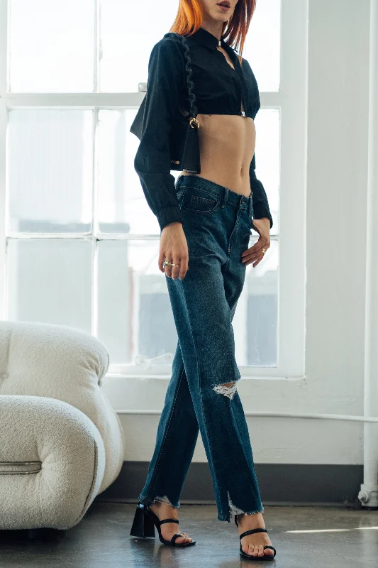 Fresh And Natural Payton High Rise Kick Straight Jeans - Vintage Dark Blue