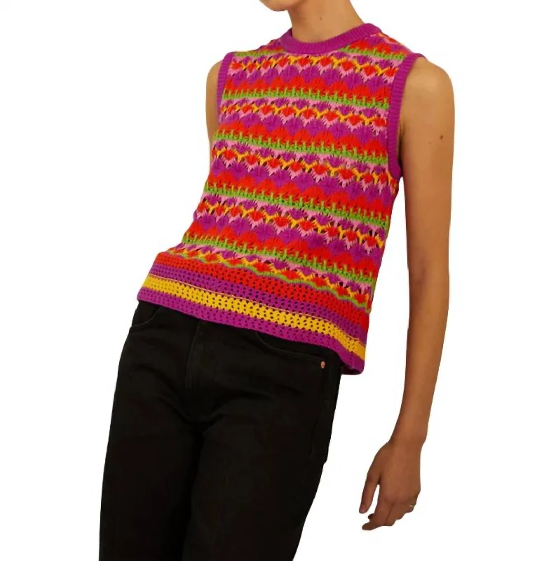 Effortless Comfort Mixed Stitch Stripe Shell In Fiesta Brights Combo