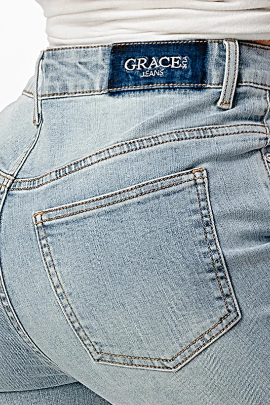 Street Fashion Style Bell Bottom Light Wash High Waist Fare