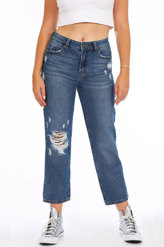 Classic Design Vintage Reunion High Rise Straight Ankle Jeans - Indigo Shatter