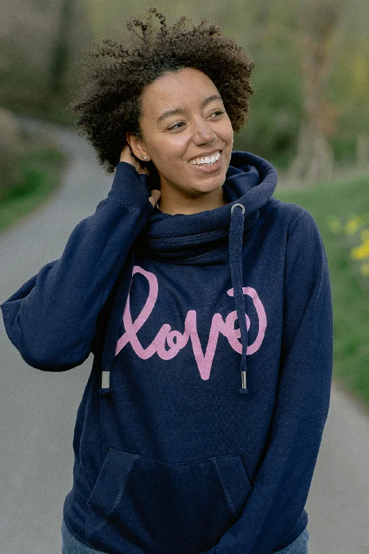 Elegant Temperament Navy Love Me Cowl Neck Hoodie
