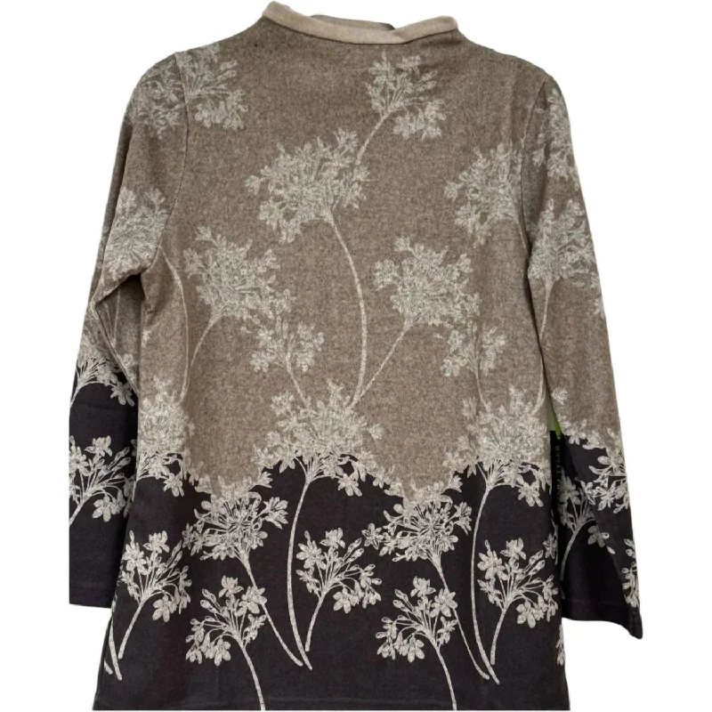 Short Design Women's Funnel Neck Ombre Print Sweater In Taupe