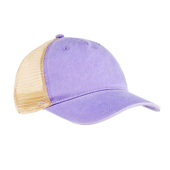 Fashion Must-have AP1924 - Authentic Pigment Pigment Dyed 5-Panel Trucker Hat | Light Purple/Khaki