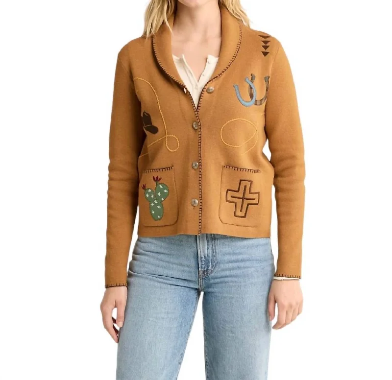 Hooded design Western Cardigan In Buckskin Brown