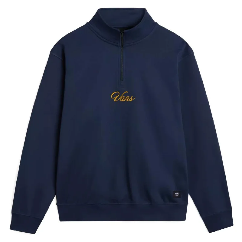 Luxury Style Vans Scripted Loose Fleece Quarter Zip Sweatshirt - Dress Blues