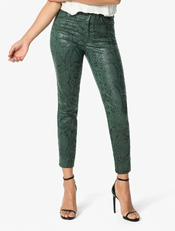 Romantic And Sweet Snake Print Coated Skinny Jeans In Green