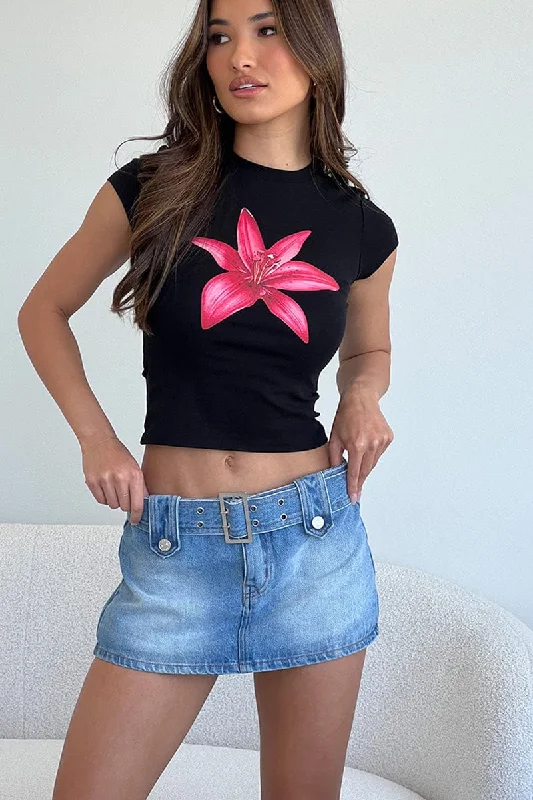 Personalized print Denim Belted Micro Skort Skirt Low Rise