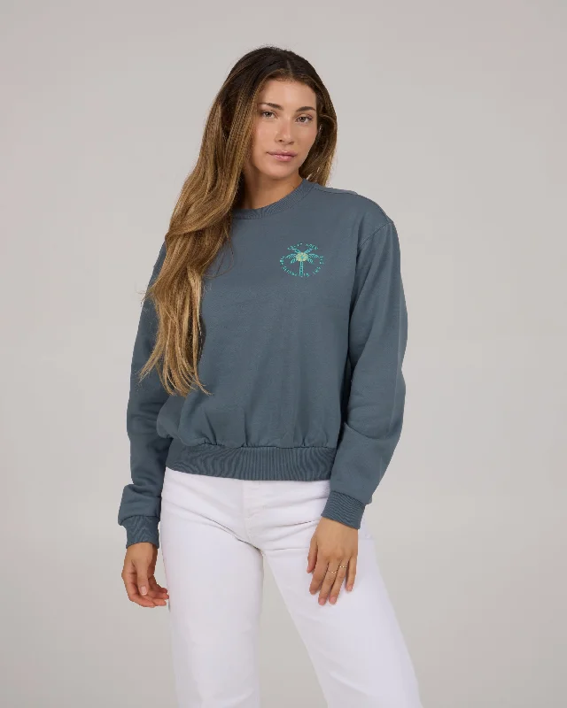 Personalized Wear Queen Palm Crew Fleece - Fin Blue