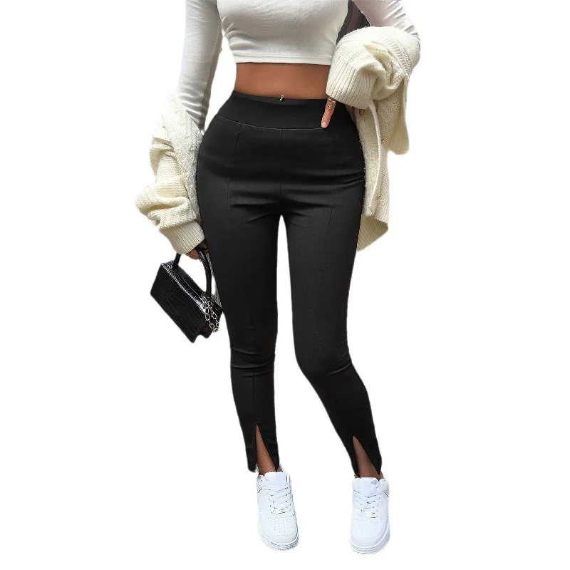 Summer Selection Women's Fashion Temperament Pure Color Slim Trousers