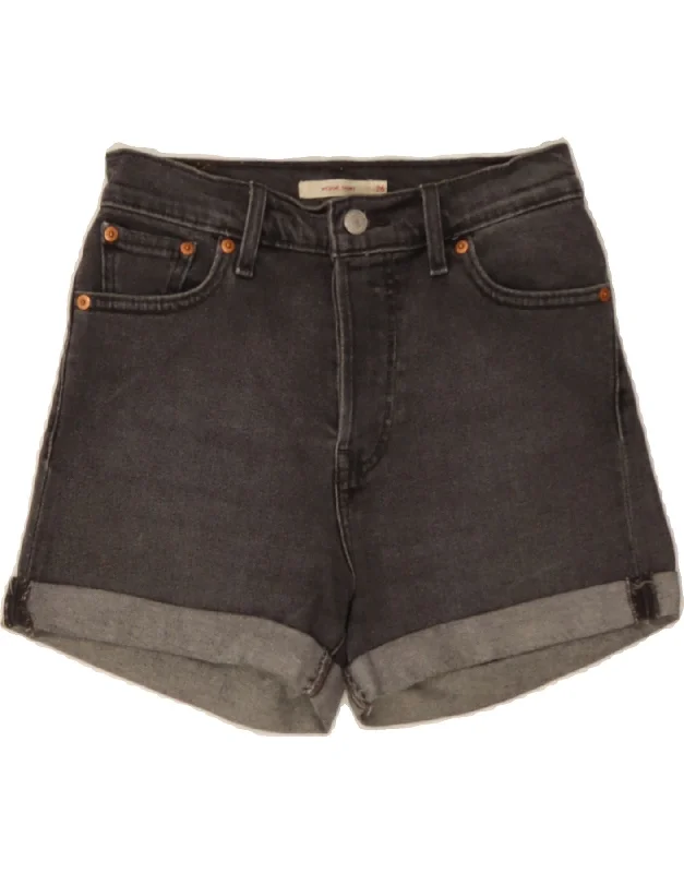 Luxury Style LEVI'S Womens Ribcage High Waist Denim Shorts W26 Small Grey Cotton