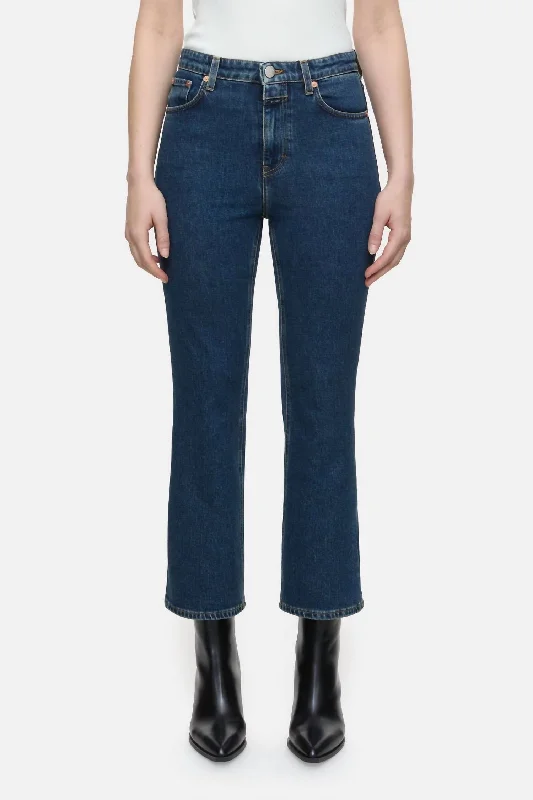 Versatile Style Hi Sun Cropped Flared Jeans In Dark Blue