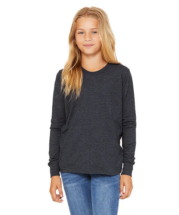 Elegant Comfort 3501YCV - Bella + Canvas Youth Heather CVC Long-Sleeve T-Shirt | Heather Navy