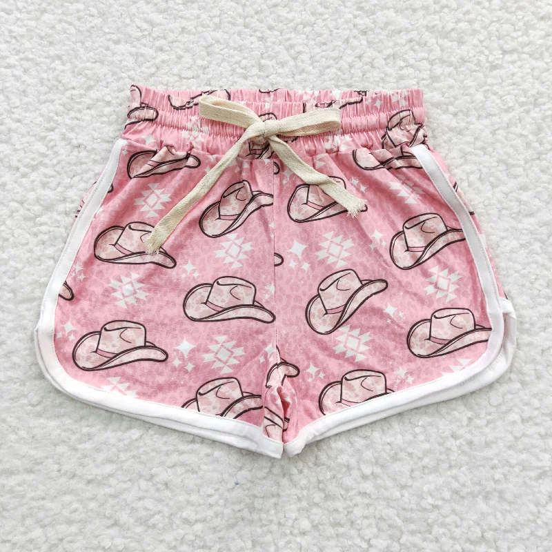 Comfortable Outfits hat printed girls pink shorts SS0086