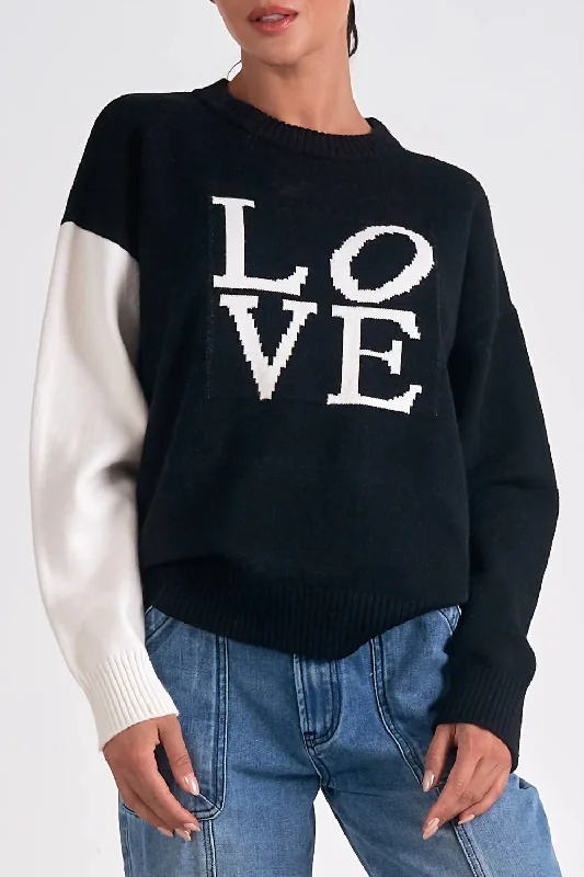 Casual Street Love Pullover Sweater In Black/white