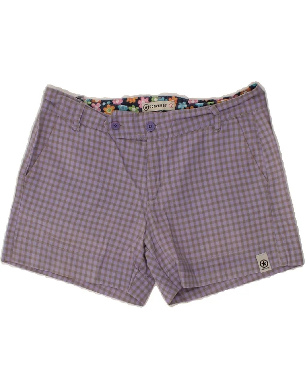 Nightclub Style CONVERSE Womens Chino Shorts Small W27 Purple Gingham Cotton