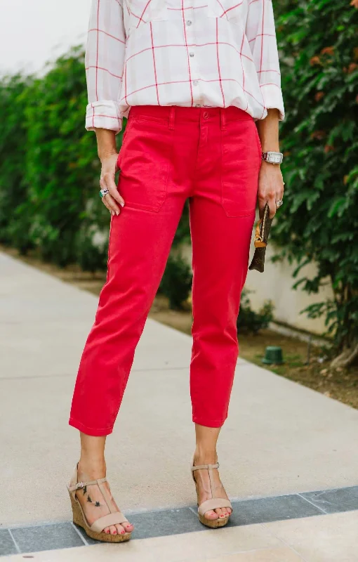 Soft Style Peace Crop Chino In Red