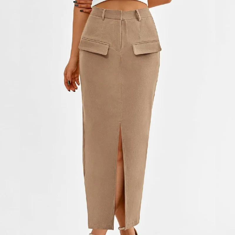 Carefree Style Women's Casual Pocket Slit Bag Hip Skirt