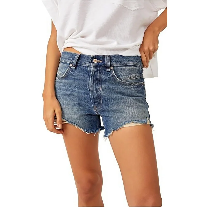 Street Fashion Womens Medium Wash Pocket Cutoff Shorts
