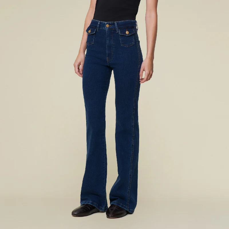 Fresh And Elegant Yoko High Night Blue Drift - High Rise Flare