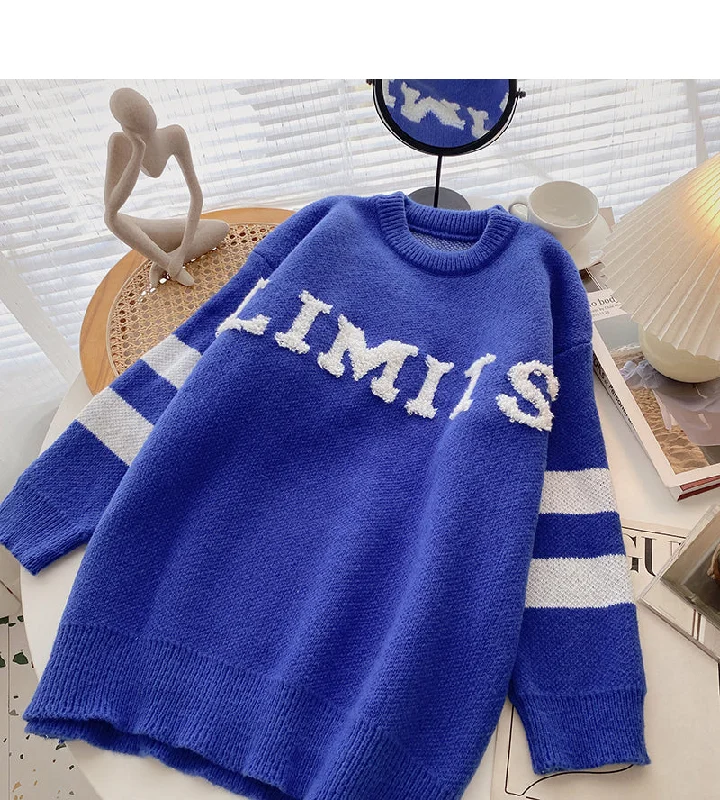 Warm Wear Flocked letter contrast design sweater  6080
