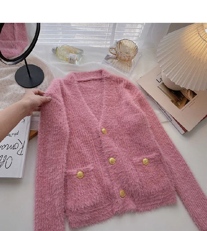 Exquisite Tailoring Korean small sweet and gentle V-Neck long sleeve top  6031