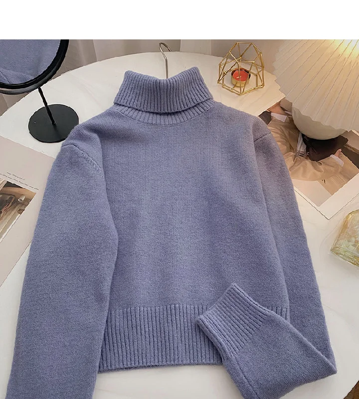 Sports Design Temperament high neck short sweater thin long sleeve top  6053