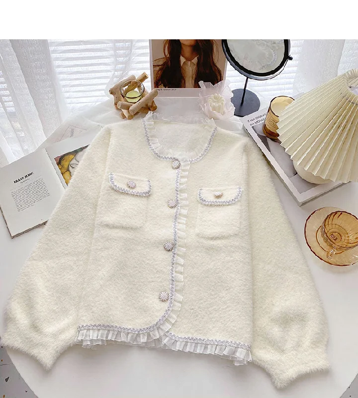 New Autumn And Winter Styles French Style Lace Edge round neck long sleeve top  6049