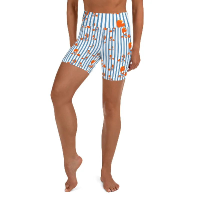 Elegant Classic Stripes & Crabs Yoga Shorts