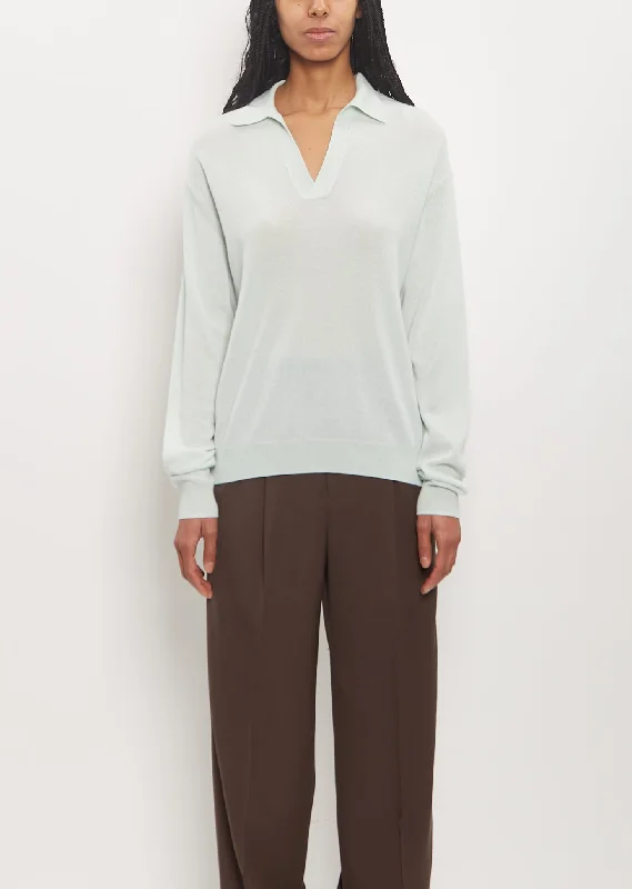 Trendy Wear Super Fine Cashmere Silk Knit Skipper Polo — White Green