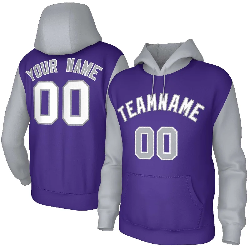 Dressing Tips Custom Purple White-Gray Raglan Sleeves Stitched Sportwear Pullover Hoodie