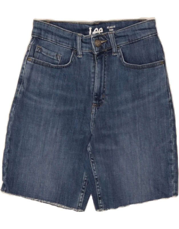 Street Style LEE Womens Relaxed Fit High Waist Denim Shorts US 2 XS W28 Blue Cotton
