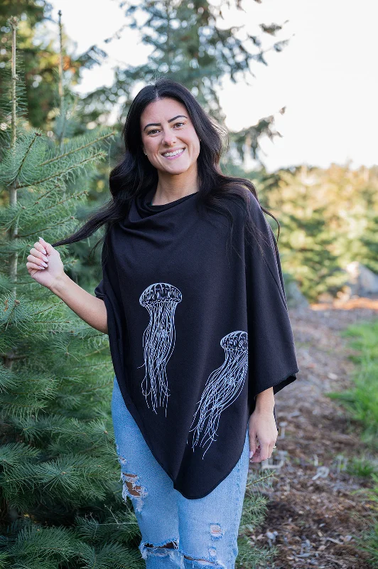 Sports fitness shoes Raven Black Poncho with Jellyfish Print