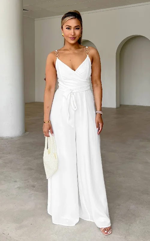 Relaxed Wear Diaz Shirred Back Panel Wide Leg Jumpsuit - White