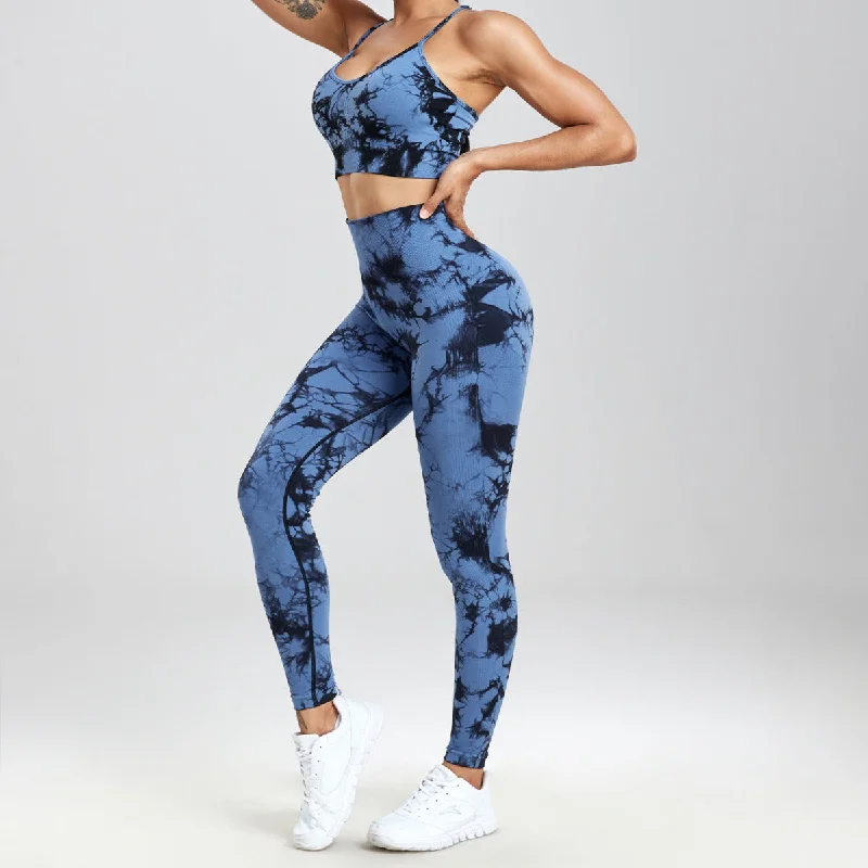 High-waisted pants style Tie-dyed Fitness Trousers High Waist Hip Lift Sports Skinny Running Sexy