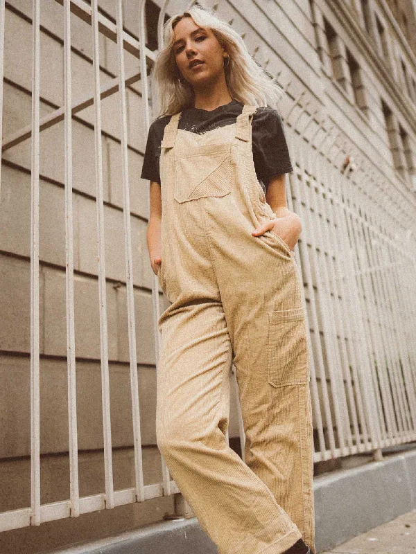 Retro Literary Style Stone Street Overalls - Khaki