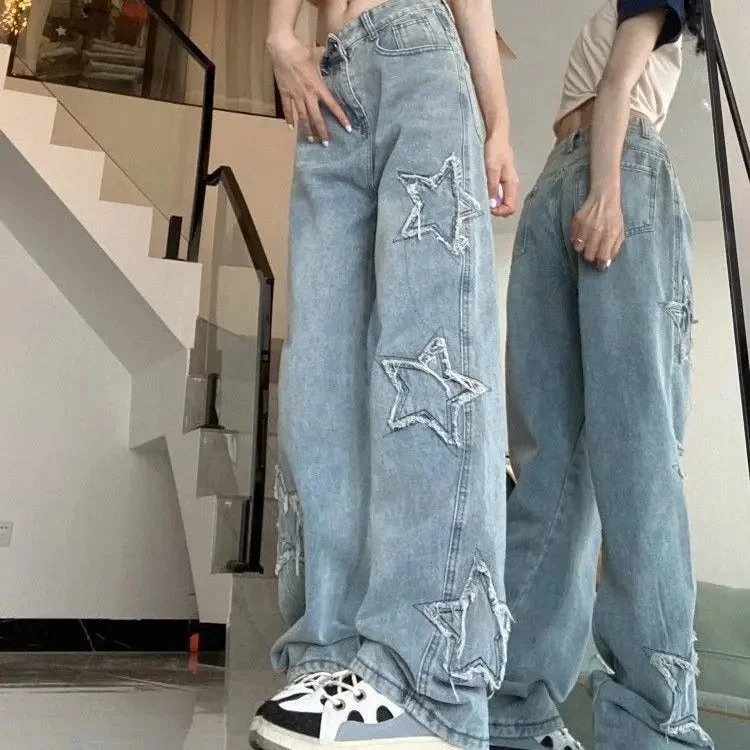 Sports Style Women's Fashionable American Retro High Street Jeans