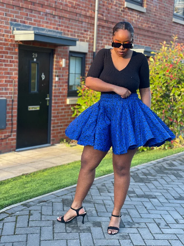 Personal Charm Jummy Ankara High Waisted Flare Short | Blue African Print