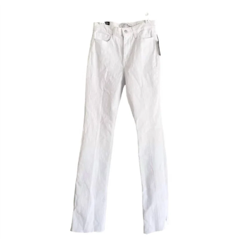 Cozy Outerwear Women's High Rise Bootcut Hem Slit Stretch Denim Jeans In White