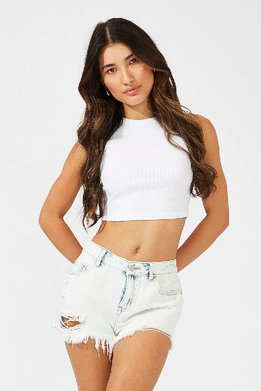 Soft Style Denim Ripped Shorts Low Rise