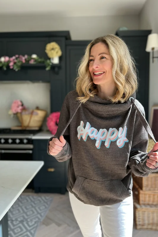 Cozy Sweaters Be Happy Cowl Neck Hoodie