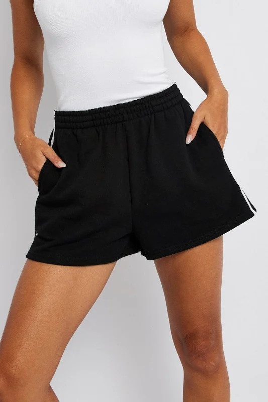 Sweet Girl Black Track Shorts High Rise Elastic Waist