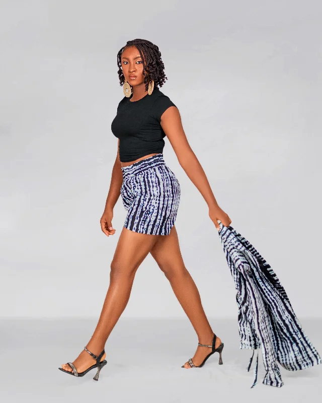Sports Style Gilia Ankara High Waisted Shorts | Black and White African Print