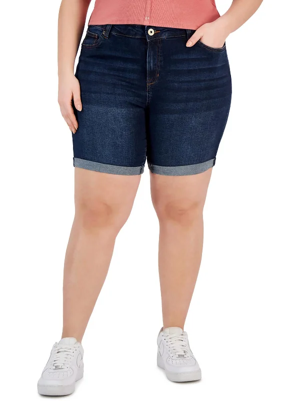 Street Fashion Plus Womens Cuffed Denim Bermuda Shorts